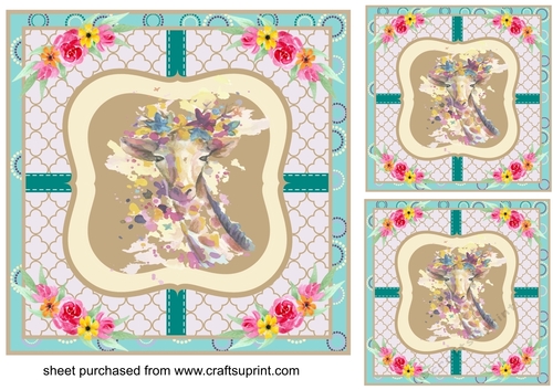 3 Floral giraffe card fronts/toppers