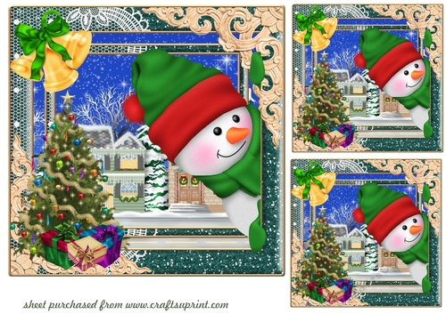 3 Green snowman card fronts/toppers