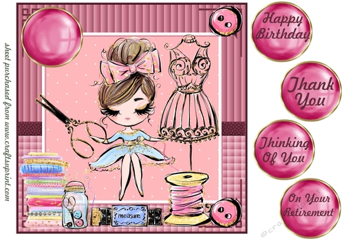 Pink seamstress card front