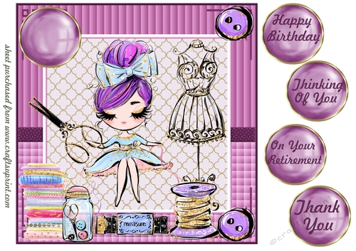Purple seamstress card front