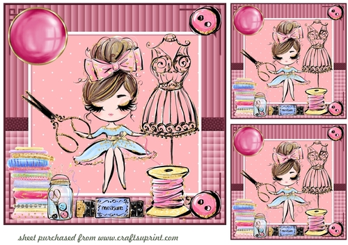 3 Pink seamstress card fronts/toppers