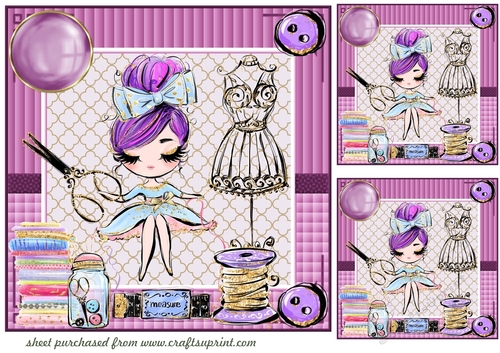 3 Purple seamstress card fronts/toppers