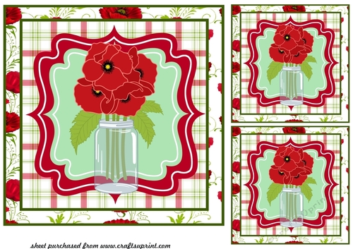 3 Red poppy card fronts/toppers