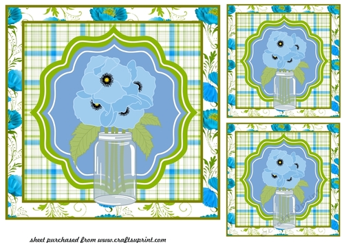 3 Blue poppy card fronts/toppers