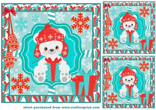 3 Blue and red polar bear card fronts/toppers 1