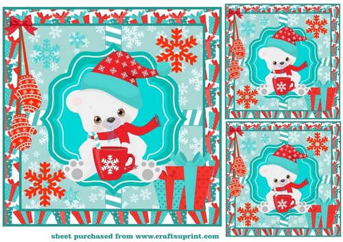 3 Blue and red polar bear card fronts/toppers 2