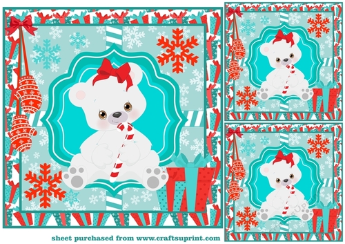3 Blue and red polar bear card fronts/toppers 3