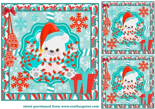 3 Blue and red polar bear card fronts/toppers 4