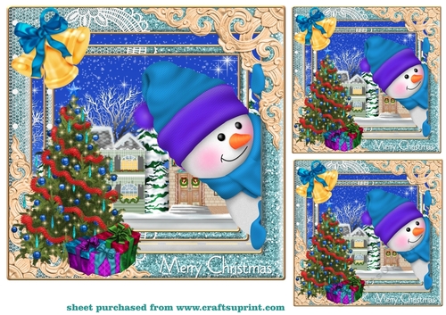 Blue Christmas snowman card fronts/toppers 1