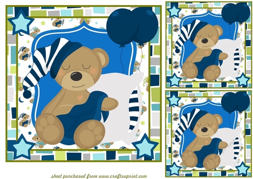 3 Dark blue baby bear card fronts/toppers