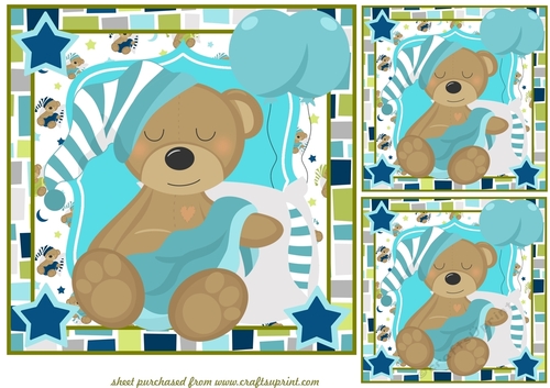 3 Blue baby boy bear card fronts/toppers