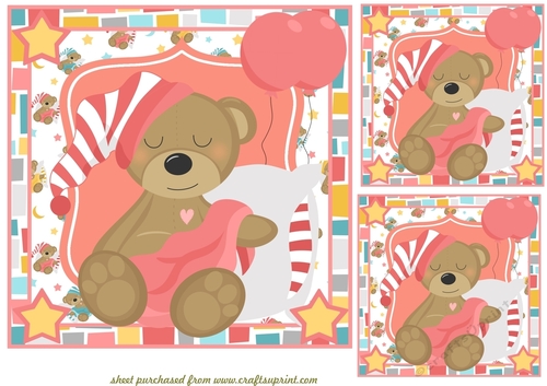 3 Pink baby bear card fronts/toppers