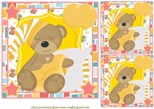 3 Yellow baby bear card fronts/toppers