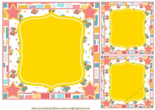 3 Blank Yellow baby bear card fronts/toppers