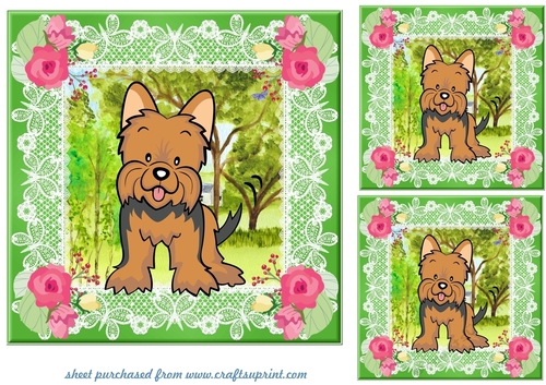 3 Floral Yorkshire Terrier card fronts/toppers 1