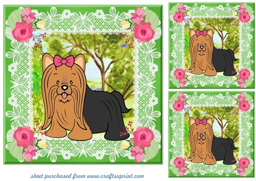 3 Floral Yorkshire Terrier card fronts/toppers 2