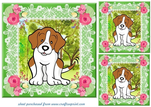 3 Floral Beagle card fronts/toppers 