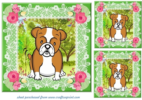 3 Floral Bulldog  card fronts/toppers 