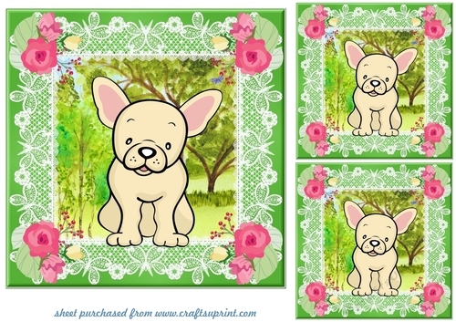 3 Floral French Bulldog card fronts/toppers 