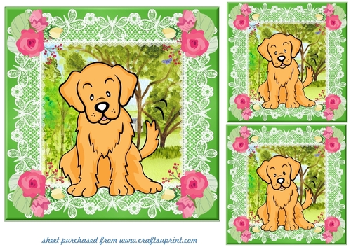 3 Floral Golden Retriever card fronts/toppers 