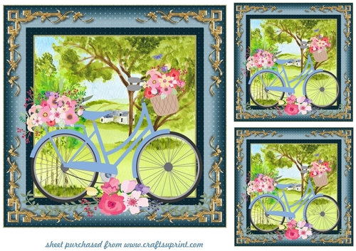 3 Blue floral bicycle card fronts/toppers(no banner)
