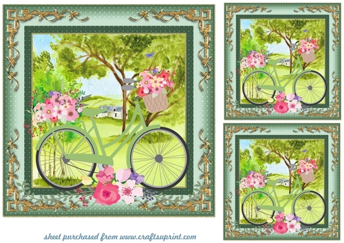 3 Green floral bicycle card fronts/toppers(no banner)