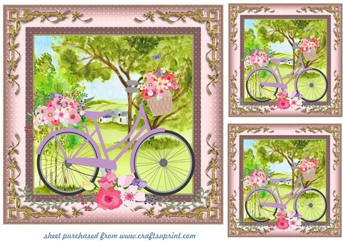 3 Lilac floral bicycle card fronts/toppers(no banner)
