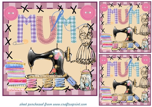 3 Mum sewing themed card fronts/toppers