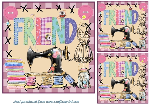 3 Friend sewing themed card fronts/toppers