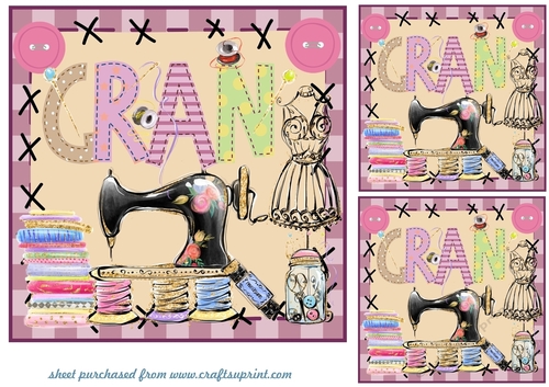 3 Gran sewing themed card fronts/toppers