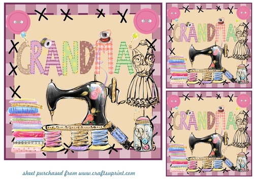 3 Grandma sewing themed card fronts/toppers