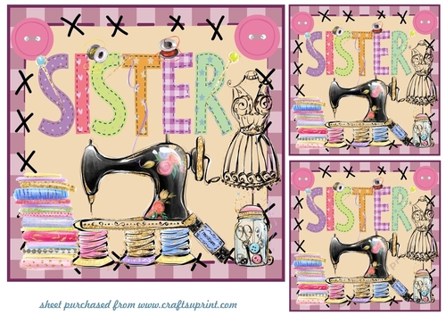 3 Sister sewing themed card fronts/toppers