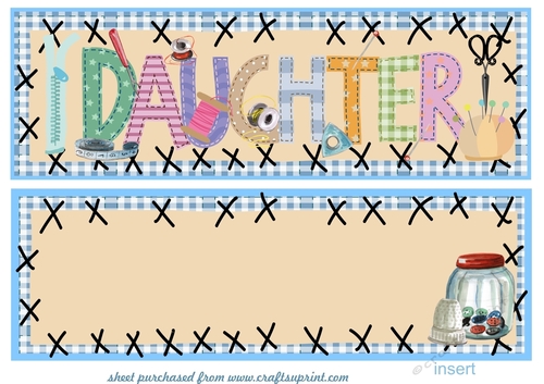 Large Daughter sewing themed card front with insert