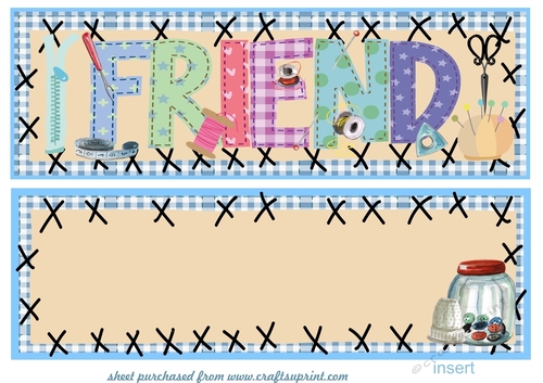 Large Friend sewing themed card front with insert