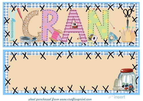 Large Gran sewing themed card front with insert