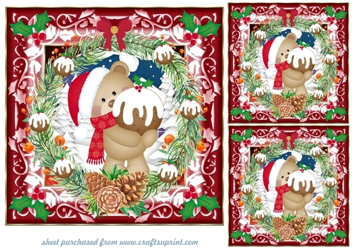3 Christmas pudding bear card fronts/toppers