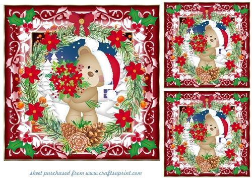 3 Poinsettia bear card fronts/toppers