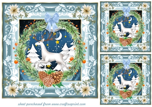 3 Stag in wreath card fronts/toppers 3