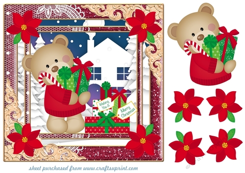 Bear with Christmas presents card front