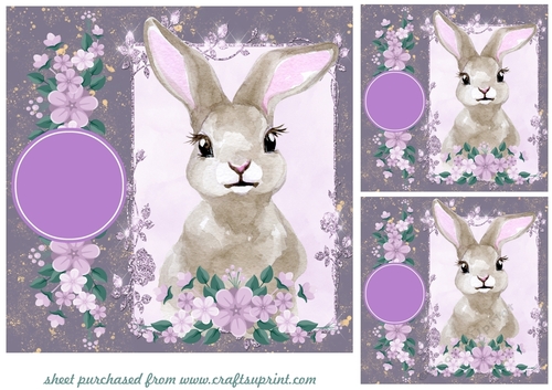 3 Lilac bunny card fronts/toppers