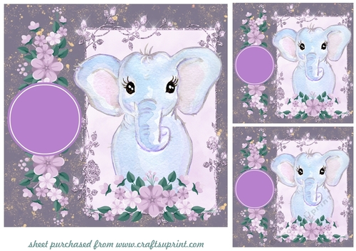 3 Lilac elephant card fronts/toppers