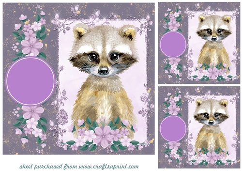 3 Lilac raccoon card fronts/toppers 