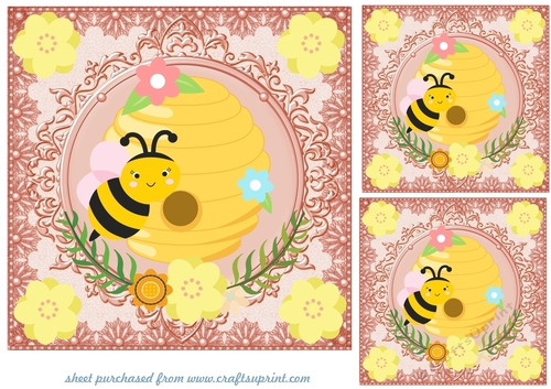 3 Orange framed bee card fronts/toppers
