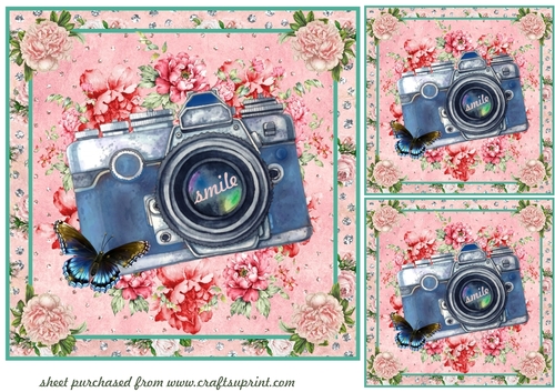 3 Smile floral camera card fronts/toppers