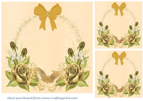 3 Beige rose and butterfly card fronts/toppers