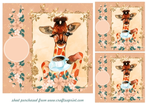 3 Giraffe drinking coffee card fronts/toppers 2