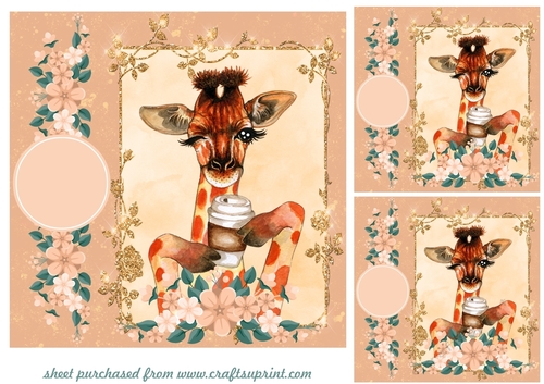 3 Giraffe drinking coffee card fronts/toppers 1