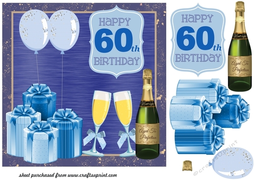 Blue Age 60 Birthday card front