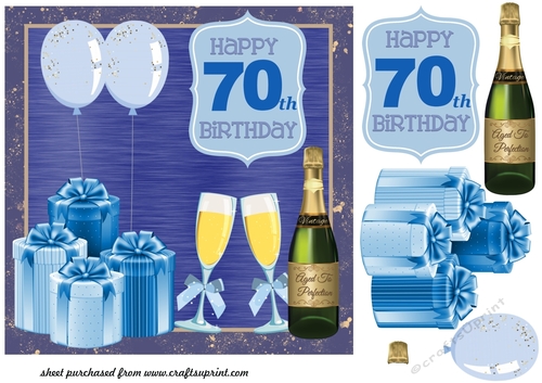 Blue Age 70 Birthday card front