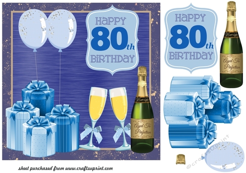 Blue Age 80 Birthday card front